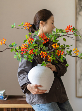 仿真海棠果假花绿植中古客厅摆件
