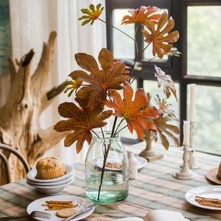 仿真枫叶干花摆件假花八角金盘叶客厅餐桌插花仿生花永生花侘寂风