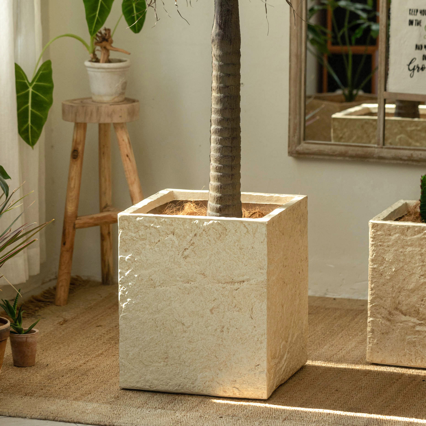 镁泥仿陶瓷花盆北欧大号方形落地