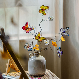 仿真花假花蝴蝶干枝摆件客厅餐桌花摆设场景布置花艺干花拍照道具