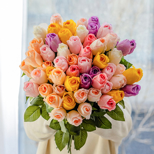 仿真玫瑰花保湿手感假花带花瓶餐桌客厅玄关摆设简约花艺装饰摆件