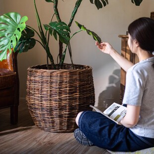 天然藤编收纳筐大号家用柳编脏衣篓储物筐置物筐手工编织花盆套盆