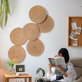 墙面装 墙壁摆件创意壁饰 饰挂件高级感草编壁挂饰品侘寂风墙饰日式