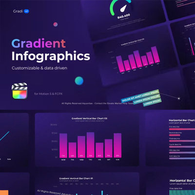 78组渐变数据信息图形图表元素FCPX插件 Gradient Infographics