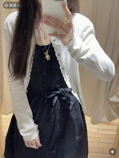 少女花边领扣针织开衫 bm风早秋新款 双口袋毛衣外套 店 bear熊熊