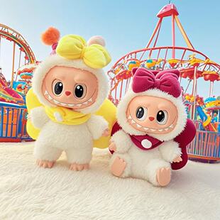 现货Labubu一代二代三代拉布布马卡龙大蝴蝶结坐坐衣服派对着替