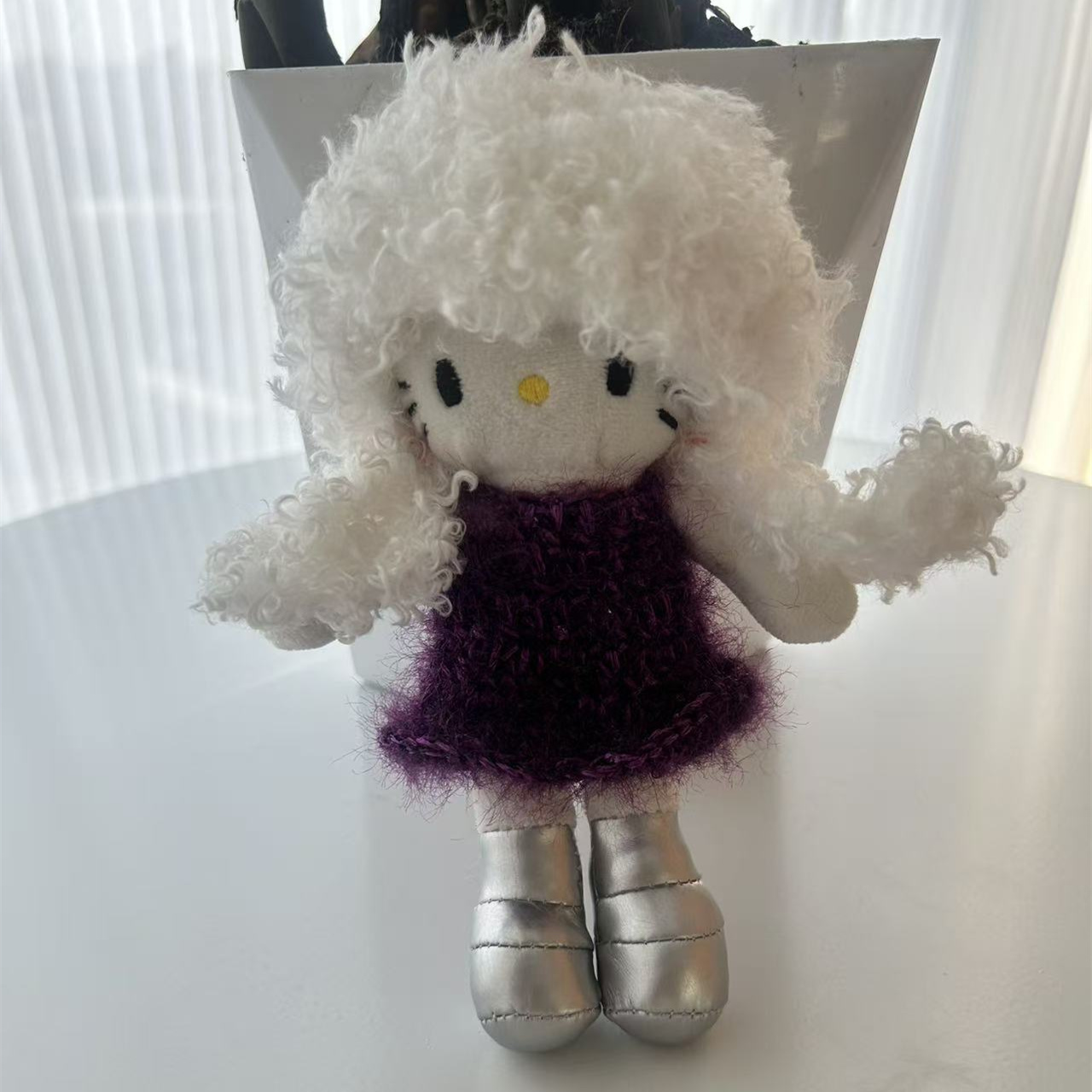 长腿猫KT名媛风假发可拆卸头套毛绒玩偶少女心潮玩假发