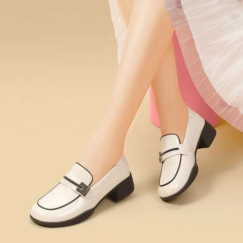 DIDΙBELLE气质女鞋乐福鞋懒人一脚蹬休闲女士百搭皮面软底小白鞋