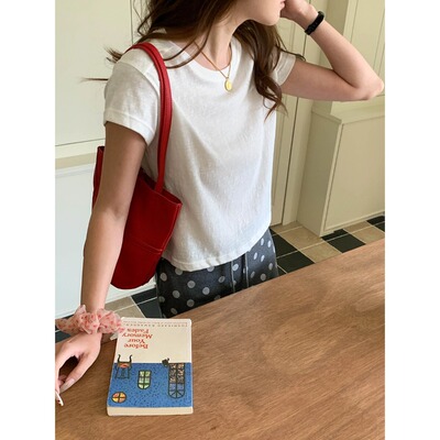 海曼女装随性松弛感 韩系百搭圆领小飞袖短袖T恤ZY4070