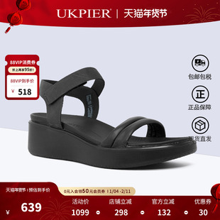 Ecco爱步女鞋夏季新款休闲高跟一字带坡跟缓震凉鞋 柔畅273303