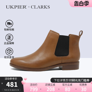 春秋新款 clarks其乐女鞋 短靴切尔西靴小方跟圆头踝靴Taylor Shine