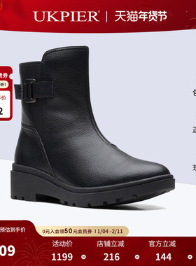 clarks其乐女鞋秋冬款短筒搭扣女靴休闲时装靴Calla Mid海外现货