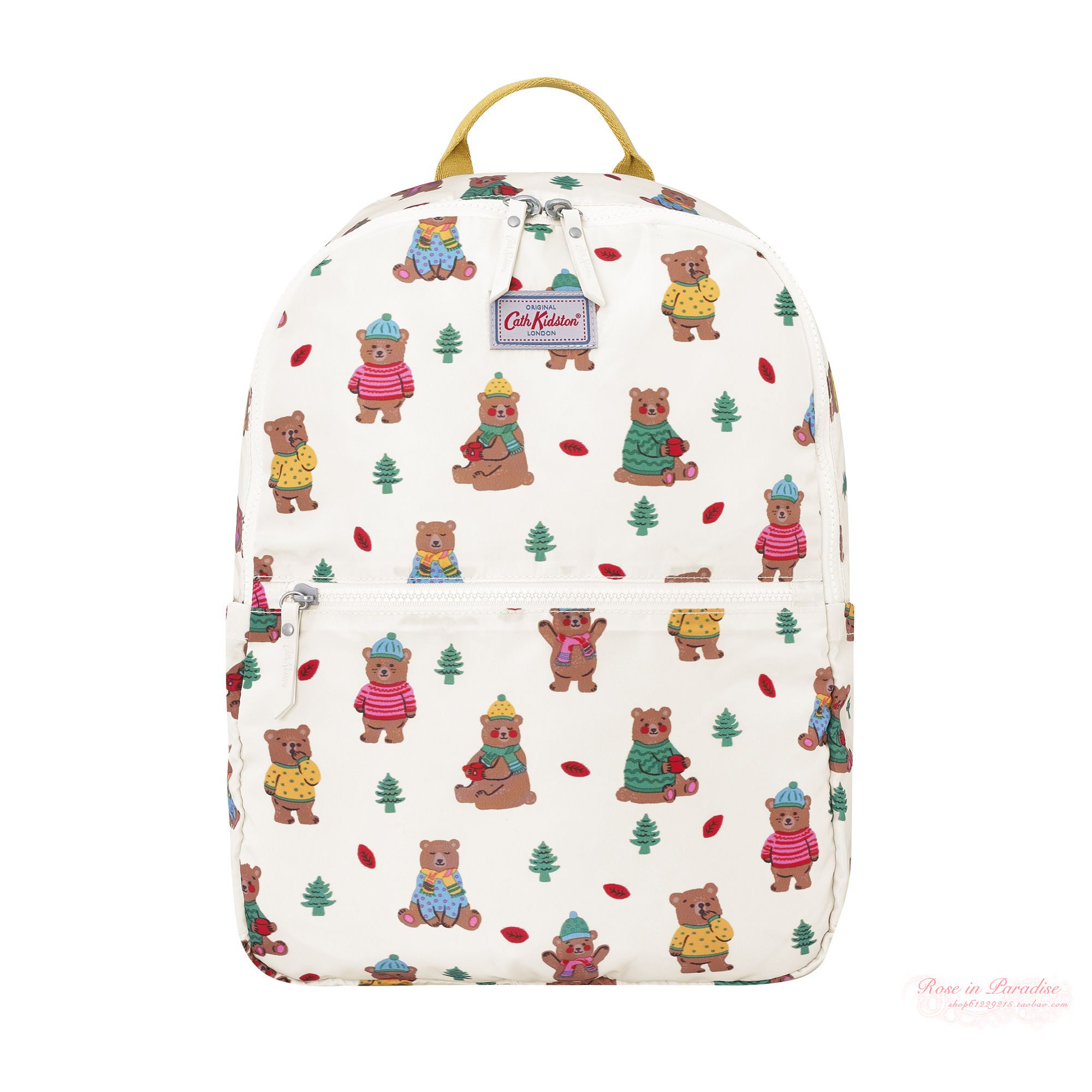 现货！Cath Kidston 黄色玫瑰圣诞熊大学生旅游双肩背包折叠书包