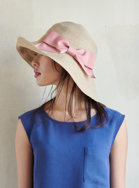 【国内现货】日本 override milsa 女款 蝴蝶结编织草帽太阳帽