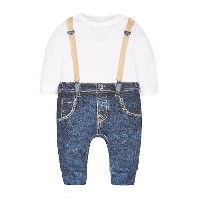男童全棉牛仔爬服连体衣现货