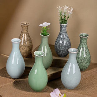 精品青瓷花瓶创意桌面摆件时尚小花器家居装饰小静瓶子玉壶春花插