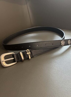 ClareLewis复古做旧镀银安卡意大利头层甩纹牛皮皮带