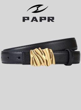 Papr真皮设计上下不平整感皮带百搭牛仔裤装饰头层牛皮皮带女
