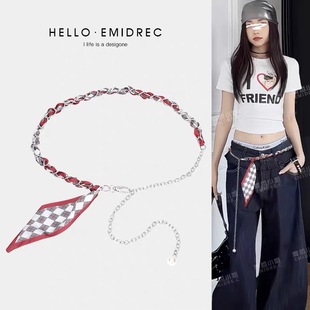 腰间配饰腰带女链条丝带丝巾复古百搭高级感辣妹亚比风腰链皮带红