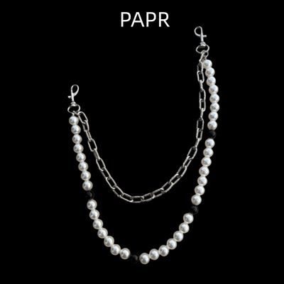 Papr高级感亚文化白珍珠裤链配饰黑珠双层设计感挂饰裤腰链挂饰