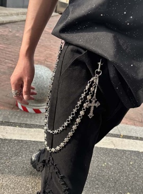 Papr金属抑郁富二代十字架裤链重工双层拼接腰链挂饰