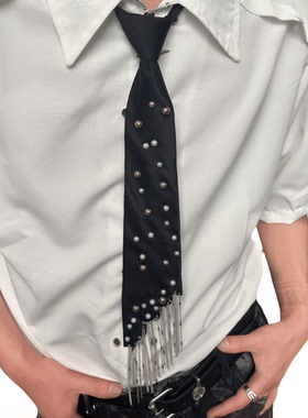 PAPR原创设计重工流苏领带男女同款百搭三彩色珍珠不定义免打领结