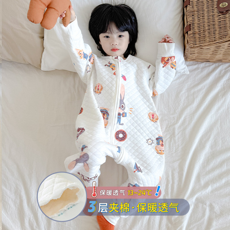儿童薄棉睡袋男童三层夹棉秋冬款防踢被子保暖气房女宝宝连体睡衣,婴童用品,睡袋/防踢被,淘宝优惠券,粉丝福利购,淘宝优惠卷