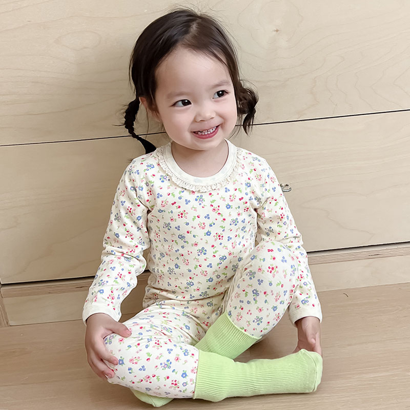 女童家居服纯棉秋衣秋裤儿童清新小碎花无痕保暖中大童内衣套装冬