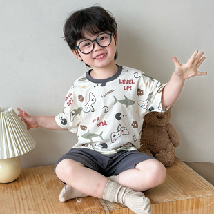 夏季儿童纯棉睡衣薄款小孩短袖短裤套装夏天男童宽松透气家居服女