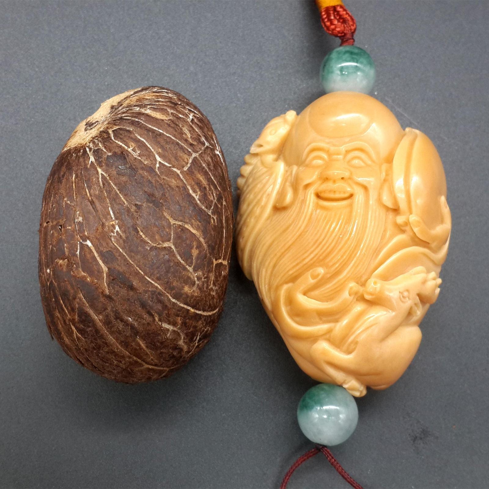 天然象牙果寿星文玩摆件工艺品 风化果手把件饰品