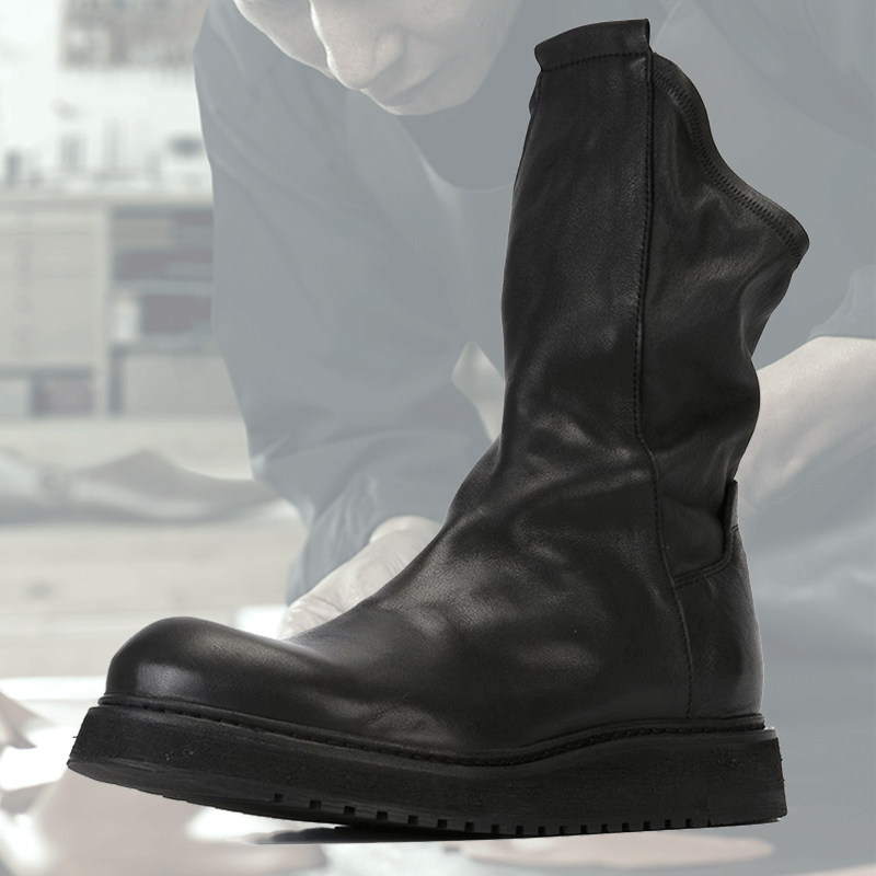 EUROPEAN AND AMERICAN CATWALKS HEIGHTENED THICK-SOLED MENS BOOTS THE TOP LAYER OF COWHIDE SLEEVES PUNK ROCK HAIRSTYLISTS TRENDY MENS FLATFORM MARTIN BOOTS