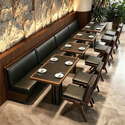 山野风中餐桌卡座茶楼咖啡厅融合料理餐厅餐饮店饭店桌椅组合商用