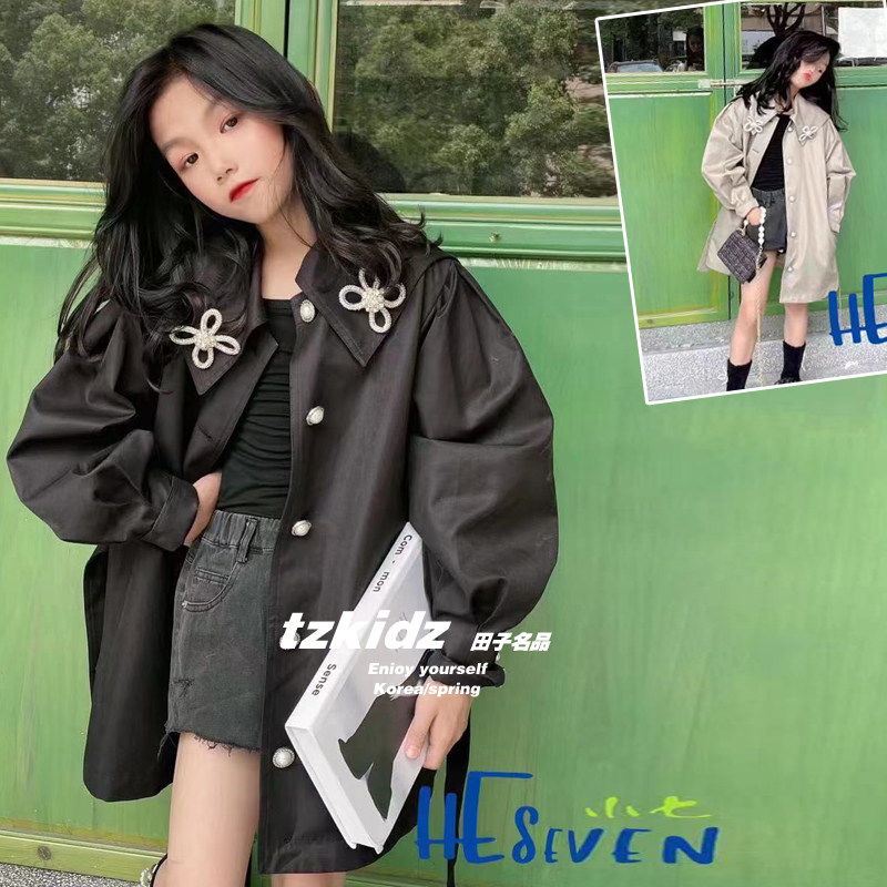 SPOT BORA 한국 아동복 2021 가을 겨울 스타일 아동 유행 스타일 대형 어린이 라인석 윈드 브레이커 재킷 부모-자식