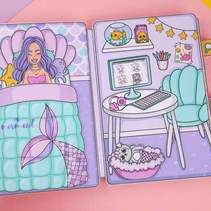MERMAID HOUSE DRESS UP DOLL FUN DECOMPRESSION DIY HAND CUT HOMEMADE GIRL TOY GAME QUIET BOOK