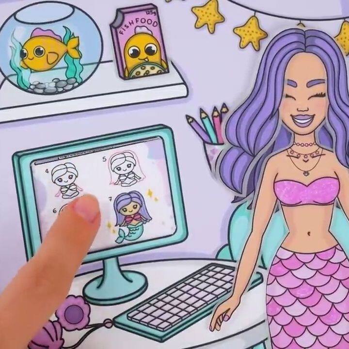 MERMAID HOUSE DRESS UP DOLL FUN DECOMPRESSION DIY HAND CUT HOMEMADE GIRL TOY GAME QUIET BOOK