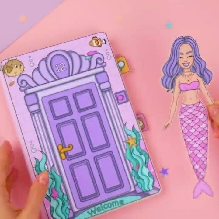 MERMAID HOUSE DRESS UP DOLL FUN DECOMPRESSION DIY HAND CUT HOMEMADE GIRL TOY GAME QUIET BOOK