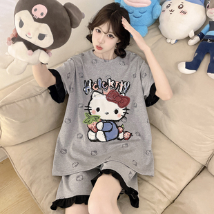 睡衣女纯棉夏季短袖薄款15岁中大童16初中学生大码宽松家居服套装