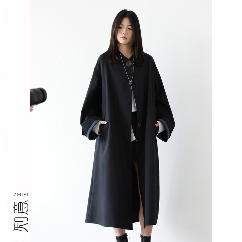 高智感丈青风衣外套女长款2025春