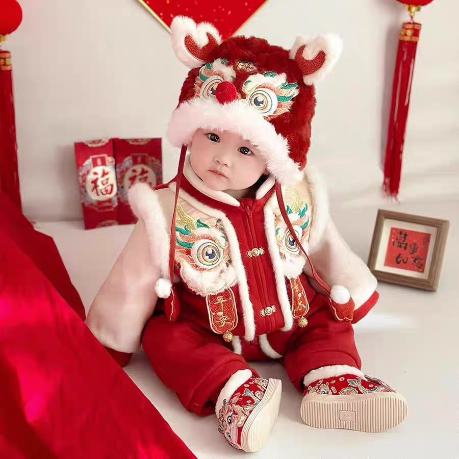 婴儿拜年服冬季新款连体衣百天抓周周岁礼服男宝女宝龙年过年衣服