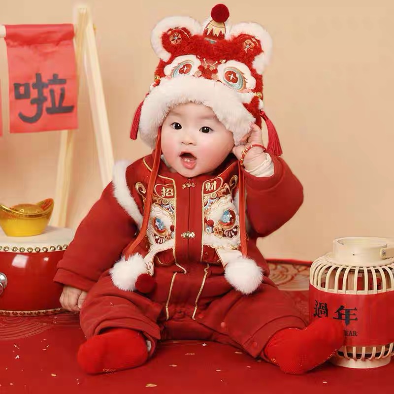 婴儿拜年服冬季新款连体衣百天抓周周岁礼服男宝女宝龙年过年衣服
