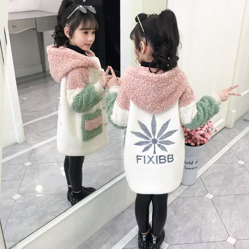 여자 중간 토끼 모피 코트 2022 가을 겨울 새로운 한국 스타일 벨벳 두꺼운 어린이 외국 스타일 코트 유행 울 스웨터
