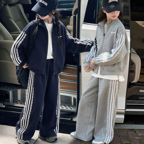 女童套装春秋款2026新款洋气中大童蕾丝卫衣儿童装花边开衫运动服