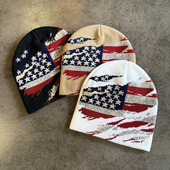 美式 复古Y2K提花针织帽男女秋冬潮流保暖街头凹造型保暖毛线帽子