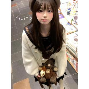 JK制服秋季水貂绒温柔风毛绒绒针织开衫慵懒宽松毛衣外套女中长款