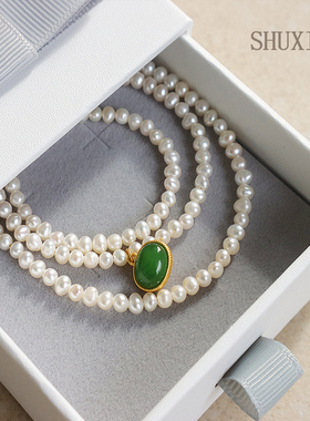 舒晓集碧玉S925银珍珠链女项链