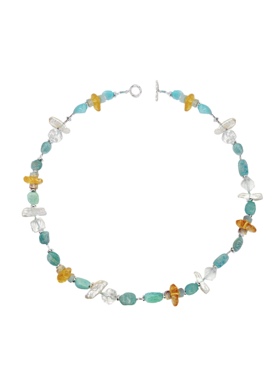 SHUXIAO原创设计天然天河石925银项链珍珠黄水晶「夏日群岛」套装