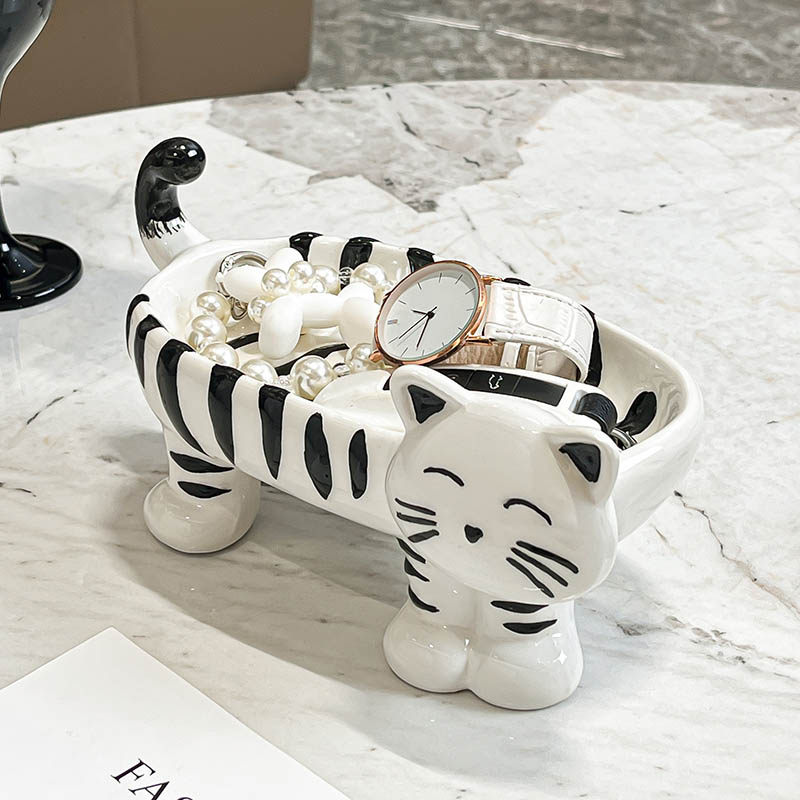 卡通猫咪进门口鞋柜上玄关放钥匙陶瓷入户收纳盒客厅装饰托盘摆件,家居饰品,装饰摆件,淘宝优惠券,粉丝福利购,淘宝优惠卷