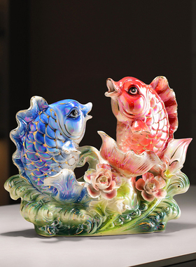 轻奢陶瓷双鱼装饰摆件