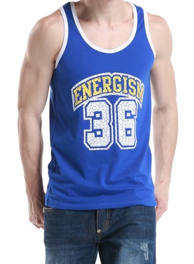 青叔男士50705印花无袖运动打底休闲透气个性弹力保暖纯棉背心男