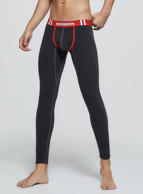 青叔 90402男士加绒秋裤时尚简约商务休闲修身U凸打底裤保暖裤男